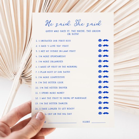 Handgeschriebenes Blau Er sagte, sie sagte Karte