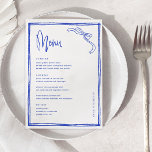 Handgeschriebenes blauer französischer Hochzeitsme Menükarte<br><div class="desc">Französische Hochzeitskarten mit handgeschriebenem Menü Menü Elegante Kalligraphie Essen und Trinken Hochzeitsmenüs | Rustikale Hochzeitsmenüs,  rustikale Hochzeitsmenüs,  rustikales Hochzeitsmenü,  Blumenmenü,  Menü für Hochzeitstische</div>