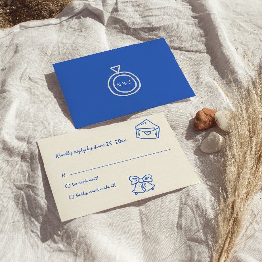 Handgeschriebenes blaues, Vintages, einzigartiges  RSVP Karte