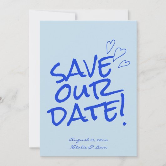 Handgeschriebenes Blue Bold Retro Einzigartige Mod Save The Date (Vorderseite)