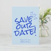 Handgeschriebenes Blue Bold Retro Einzigartige Mod Save The Date (Stehend Vorderseite)