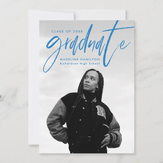 Handgeschriebenes Blue Brush Script 4 Foto Abschlu Ankündigung (Vorderseite)