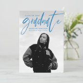 Handgeschriebenes Blue Brush Script 4 Foto Abschlu Ankündigung (Stehend Vorderseite)