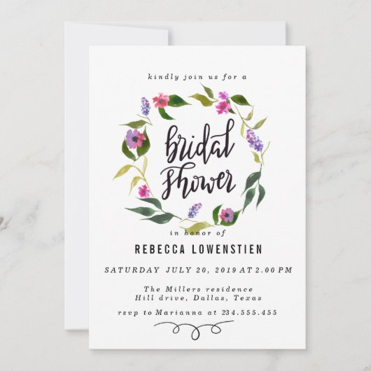 Handgeschriebenes Brautparty Script Blumenschaden Einladung (Vorderseite)