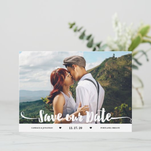 Handgeschriebenes Brush-Script-Foto Save the Date (Stehend Vorderseite)