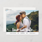 Handgeschriebenes Brush-Script-Foto Save the Date Ankündigungspostkarte (Vorne/Hinten)