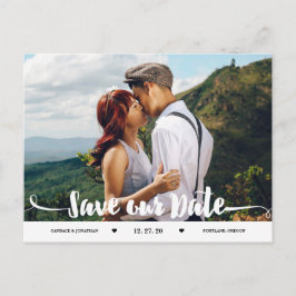 Handgeschriebenes Brush-Script-Foto Save the Date Ankündigungspostkarte