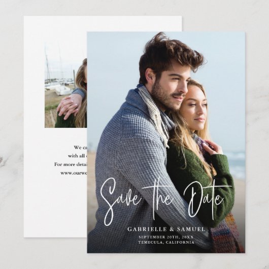 Handgeschriebenes Calligraphy 2-Foto Save the Date (Vorne/Hinten)