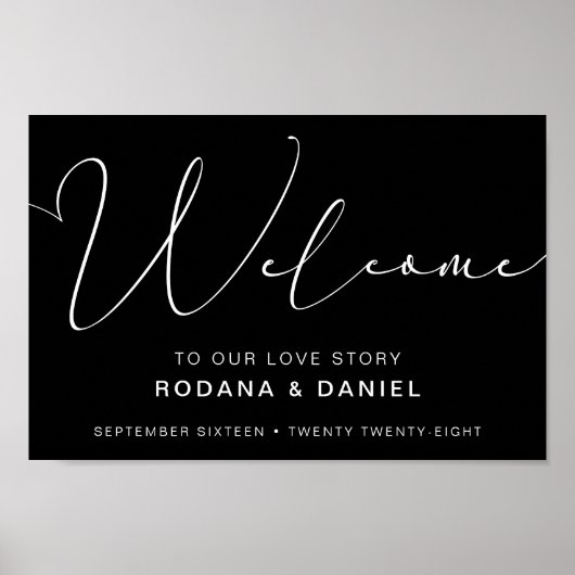 Handgeschriebenes Calligraphy Black Wedding Sign Poster (Vorne)