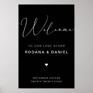 Handgeschriebenes Calligraphy Black Wedding Sign Poster