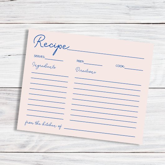 Handgeschriebenes Chic Blue Rezept für die Braut