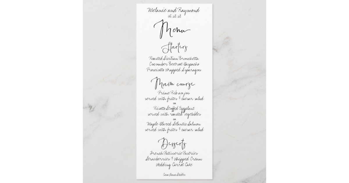 Handgeschriebenes Cursive Wedding Dinner Menü Menükarte Zazzle.de