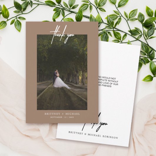 Handgeschriebenes einfaches Foto Tan Dankeskarte
