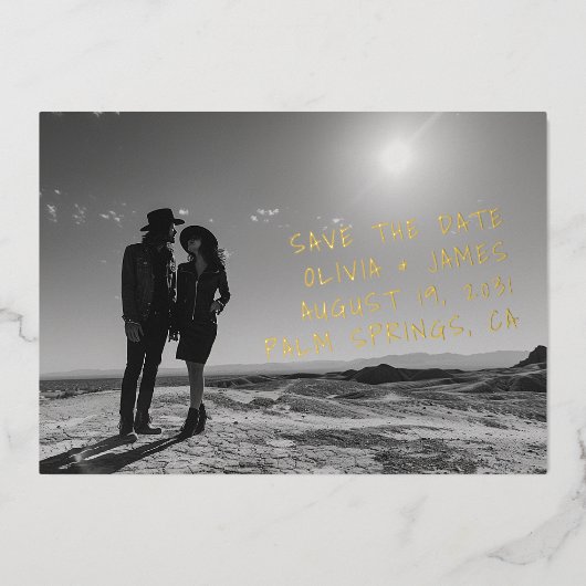 Handgeschriebenes, einzigartiges Foto Hochzeit Spe Folieneinladung (Vorderseite)