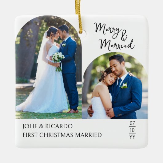 Handgeschriebenes First Christmas Verheiratet Arch Keramikornament (Vorderseite)