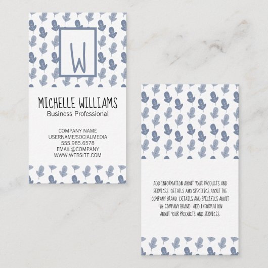 Handgeschriebenes Formatmonogramm | Leaf Muster Visitenkarte (Vorne/Hinten)