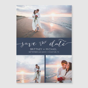 Handgeschriebenes Foto Collage Navy Blue Save the  Magnetkarte