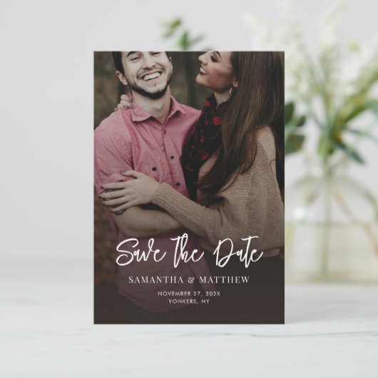 Handgeschriebenes Foto Elegant Wedding QR Code Save The Date (Stehend Vorderseite)