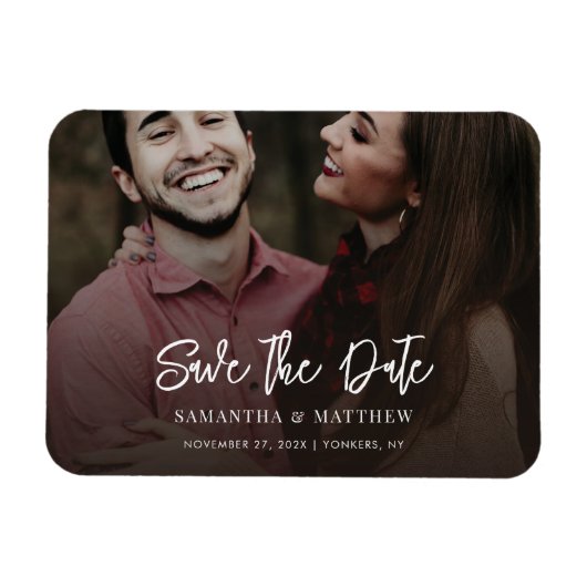 Handgeschriebenes Foto Elegante Hochzeit Save the Magnet (Horizontal)