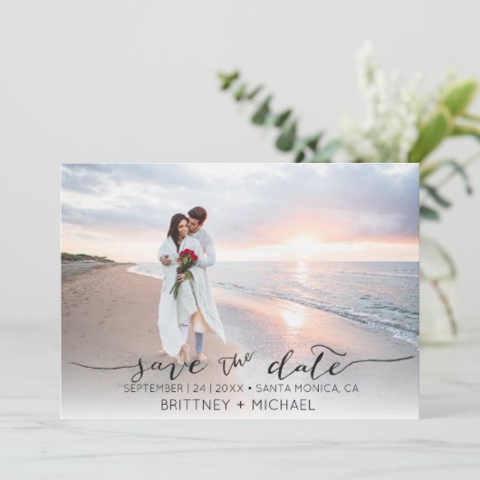 Handgeschriebenes Foto Modernes Schwarz Save the D Save The Date (Stehend Vorderseite)