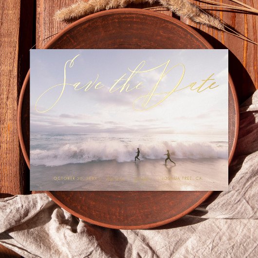 Handgeschriebenes Foto Save the Date Gold Folieneinladung