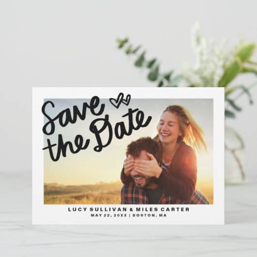 Handgeschriebenes Foto Save the Date Rahmen (Stehend Vorderseite)