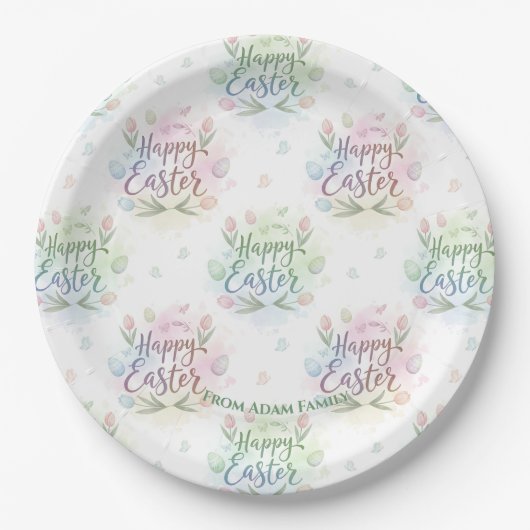 Handgeschriebenes Frohe Ostern Aquarell Pappteller (Vorderseite)