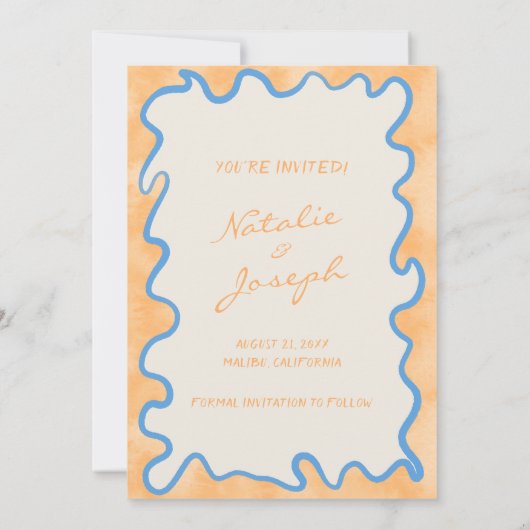 Handgeschriebenes, gemalt Retro Whimsical Foto Hoc Save The Date (Rückseite)