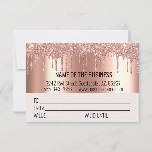 Handgeschriebenes Geschenkzertifikat Glitzer Rose  (Rückseite)