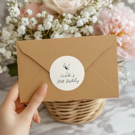 Handgeschriebenes Gezeichnet Cocktail Girl 30. Geb Runder Aufkleber