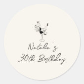 Handgeschriebenes Gezeichnet Cocktail Girl 30. Geb Runder Aufkleber (Vorderseite)