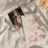 Handgeschriebenes Gezeichnet Rosa Brunch Geburtsta Einladung