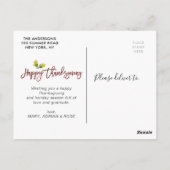 handgeschriebenes glückliches Thanksgiving-Foto Po Postkarte (Rückseite)