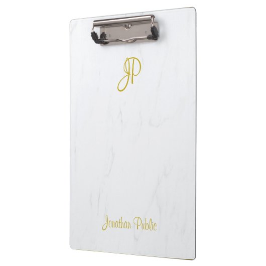 Handgeschriebenes Gold Monogram Elegane Marmor Mod Klemmbrett (Links)