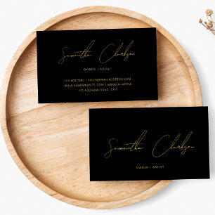 Handgeschriebenes Gold Script Minimalistisch Black Visitenkarte