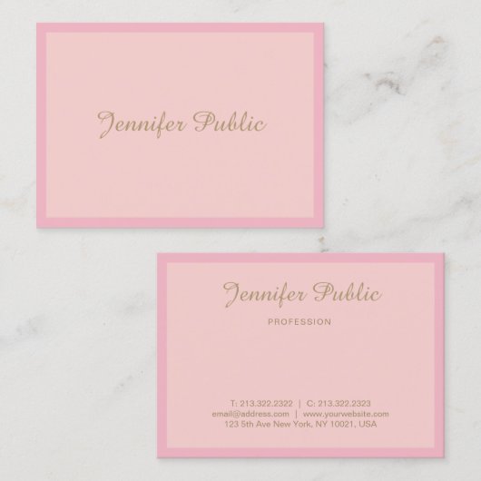Handgeschriebenes Gold-Script-Template Modern Pink Visitenkarte (Vorne/Hinten)