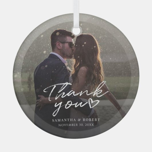 Handgeschriebenes Hochzeitssemble Foto Vielen Dank Ornament Aus Glas (Vorderseite)