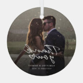 Handgeschriebenes Hochzeitssemble Foto Vielen Dank Ornament Aus Glas (Rückseite)