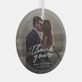 Handgeschriebenes Hochzeitssemble Foto Vielen Dank Ornament Aus Glas (Vorderseite Rechts)