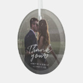 Handgeschriebenes Hochzeitssemble Foto Vielen Dank Ornament Aus Glas (Vorderseite links)