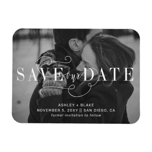 Handgeschriebenes Kalligrafie-Foto Save the Date Magnet (Horizontal)
