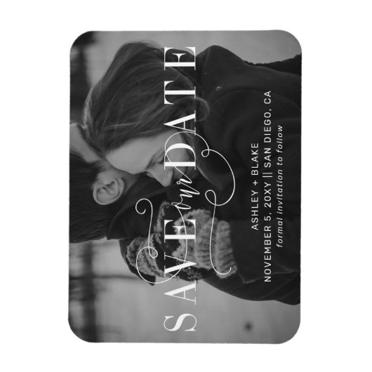 Handgeschriebenes Kalligrafie-Foto Save the Date Magnet (Vertikal)