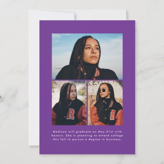 Handgeschriebenes Lila Pinselskript 4 Foto Abschlu Ankündigung (Rückseite)