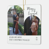 Handgeschriebenes Merry und Verlobt Arch Foto Keramikornament (Links)