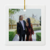 Handgeschriebenes Merry und Verlobt Arch Foto Keramikornament (Rückseite)