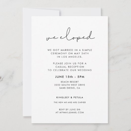 Handgeschriebenes minimalistisches Elopement-Empfa Einladung (Rückseite)