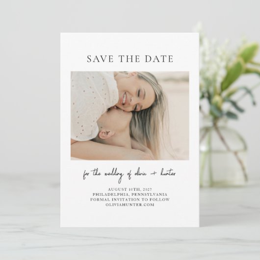Handgeschriebenes Minimalistisches Foto Save The Date (Stehend Vorderseite)