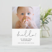 Handgeschriebenes minimalistisches Hello New Baby  Ankündigung (Stehend Vorderseite)