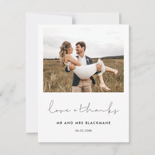 Handgeschriebenes minimalistisches Hochzeitsfest F Dankeskarte (Vorderseite)