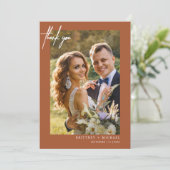 Handgeschriebenes modernes einfaches Foto Terracot Dankeskarte (Stehend Vorderseite)